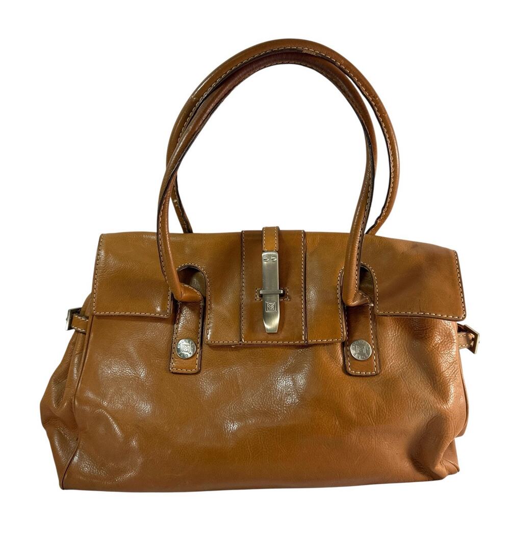 Michael Kors Y2K Brown Leather Buckle Satchel Shoulder Bag Silver Hardware
